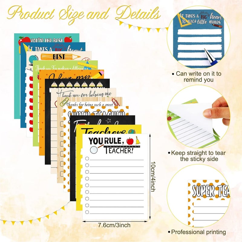 Geyee 24 Pcs Teacher Sticky Notes with Funny Pens 3 x 4 Inch to Do List Notepads with Sayings Pen for Valentines Coworkers Nurse Teacher Employee Office Staff Work Team Appreciation Gifts - Image 2